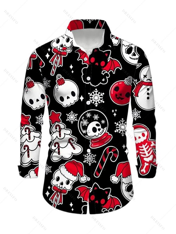 T-shirt à manches longues pour homme avec motif fantôme, sapin de Noël, flocon de neige et chauve-souris - Noir 5XL