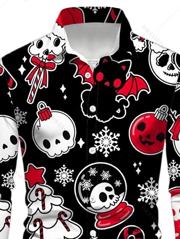 T-shirt à manches longues pour homme avec motif fantôme, sapin de Noël, flocon de neige et chauve-souris - Noir 5XL