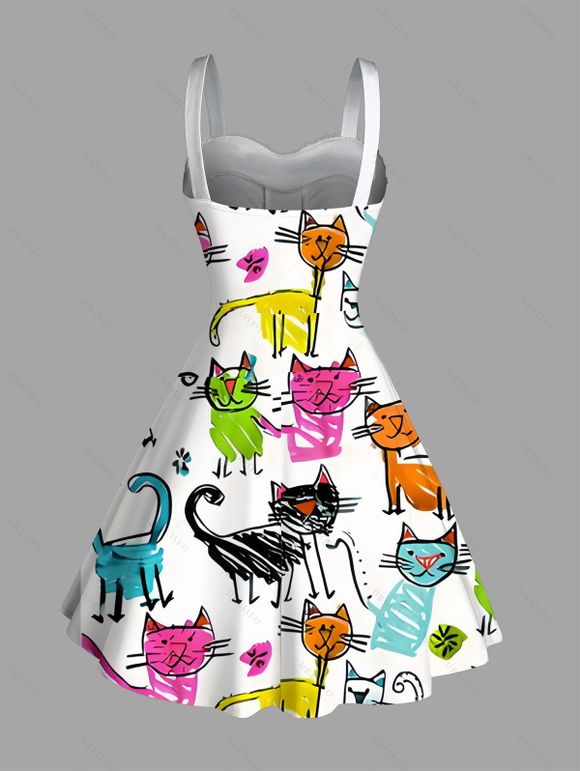 Robe de vacances en fausse fourrure imprimée chat de dessin animé - Blanc XXXXXL | US 20