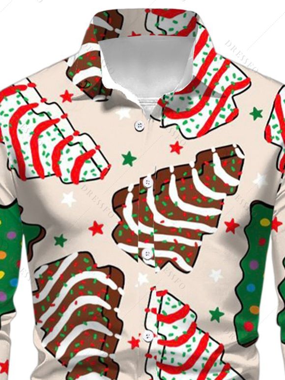 Chemise de Noël pour homme, manches longues, imprimé sapin et étoiles colorés - Abricot 5XL