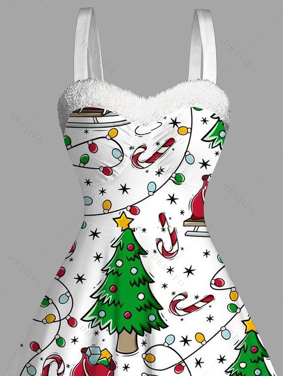 Robe en fausse fourrure avec guirlandes d'éclairs et imprimé flocons de neige - Blanc XXXXXL | US 20