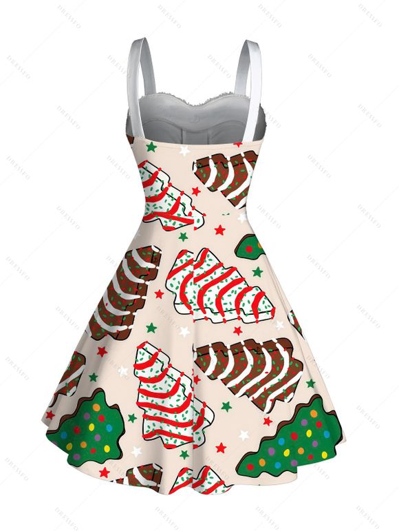 Robe de fête en fausse fourrure imprimée d'étoiles et de sapins de Noël colorés - Abricot XXXXXL | US 20