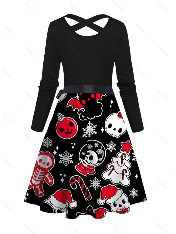 Couple Outfit Ghost Christmas Tree Snowflake Print Belt Dress and Shirt Set - Noir S | US 4