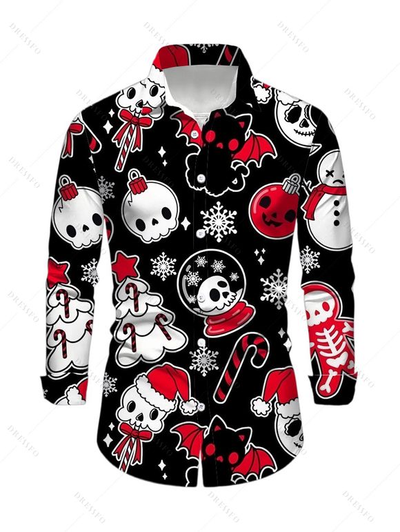 Couple Outfit Ghost Christmas Tree Snowflake Print Belt Dress and Shirt Set - Noir S | US 4