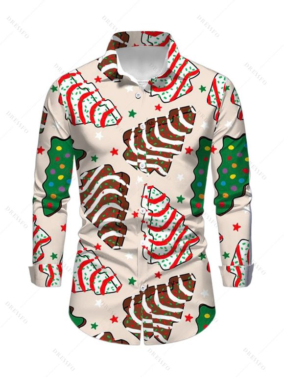 Couple Outfit Colored Christmas Tree Star Print Faux Fur Dress and Shirt Set - Abricot S | US 4