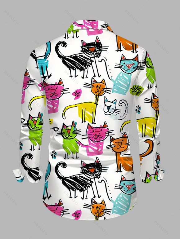 Vacation Couple Outfit Cartoon Cat Print Faux Fur Dress and Shirt Set - Blanc S | US 4