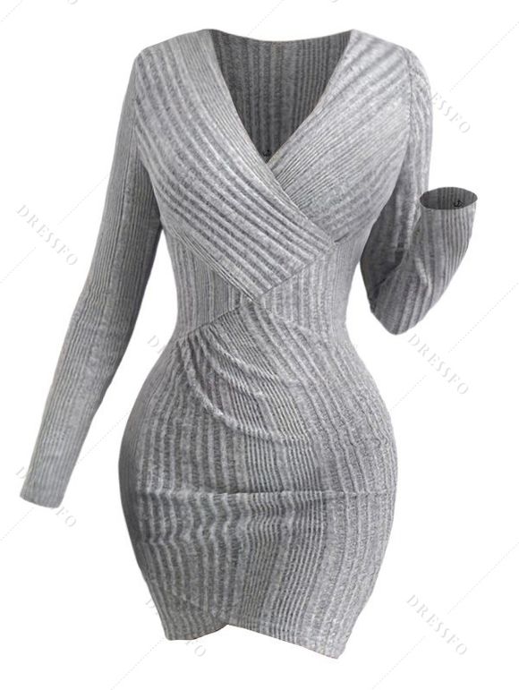 Winter Outfit Ribbed Tulip Hem Bodycon Dress Leggings and Boots Set - Gris Clair S | US 4