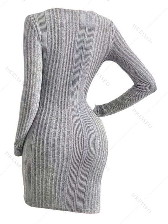 Winter Outfit Ribbed Tulip Hem Bodycon Dress Leggings and Boots Set - Gris Clair S | US 4