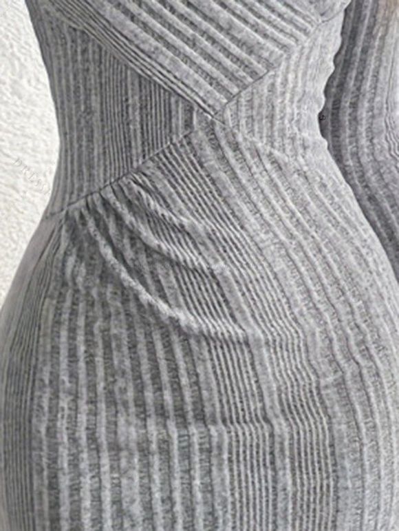 Winter Outfit Ribbed Tulip Hem Bodycon Dress Leggings and Boots Set - Gris Clair S | US 4