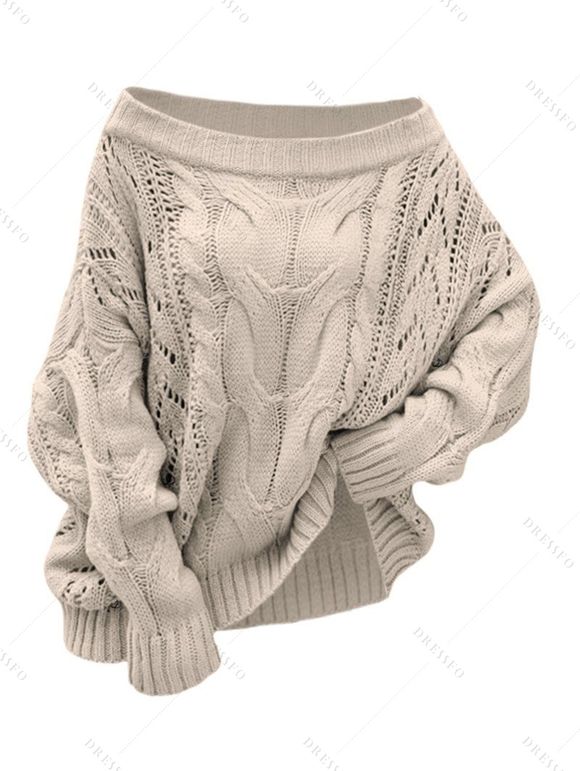 Winter Outfit Cable Knit Off the Shoulder Sweater Fleece-Lined Leggings and Boots Set - Abricot S | US 4