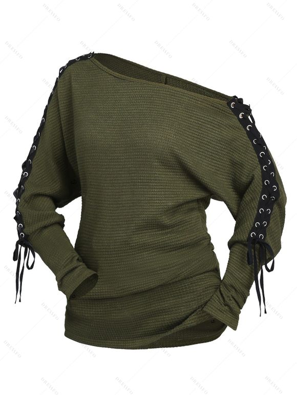 Winter Outfit Lace Up Grommet Solid Color Top Fleece-Lined Leggings and Boot Set - Vert Armée S | US 4