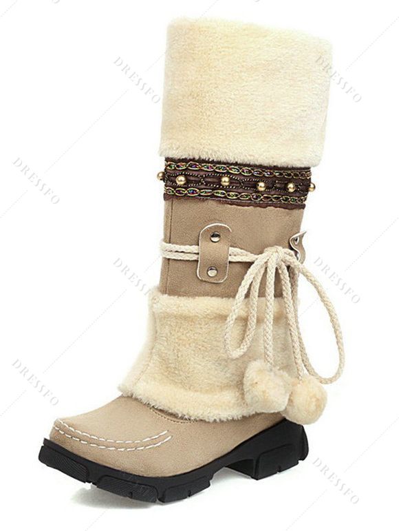 Winter Outfit Cable Knit Off the Shoulder Sweater Fleece-Lined Leggings and Boots Set - Abricot S | US 4