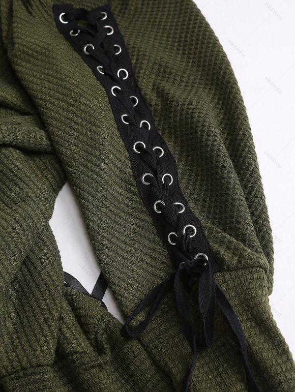 Winter Outfit Lace Up Grommet Solid Color Top Fleece-Lined Leggings and Boot Set - Vert Armée S | US 4