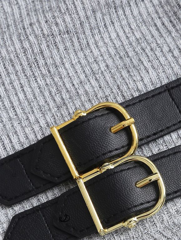 Winter Outfit Colorblock Buckle Top Fleece-Lined Leggings and Boots Set - Gris S | US 4