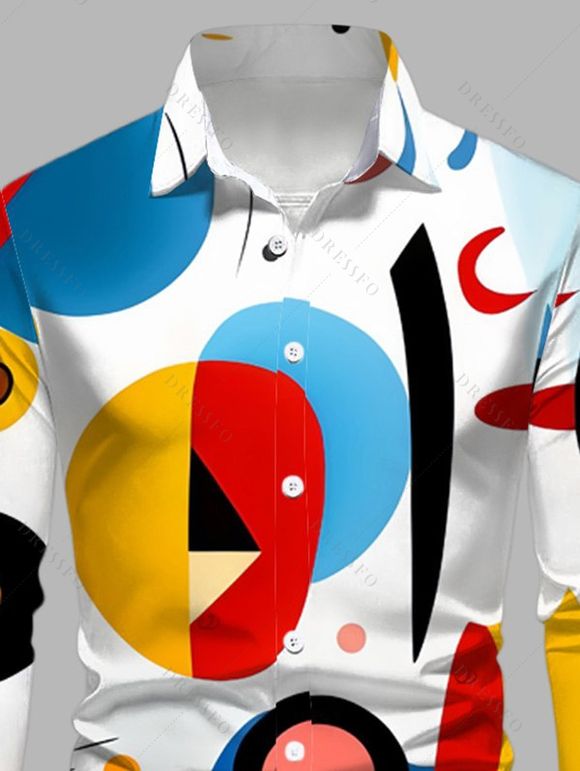 Chemise à manches longues pour homme, imprimée de motifs géométriques colorés - multicolor 5XL