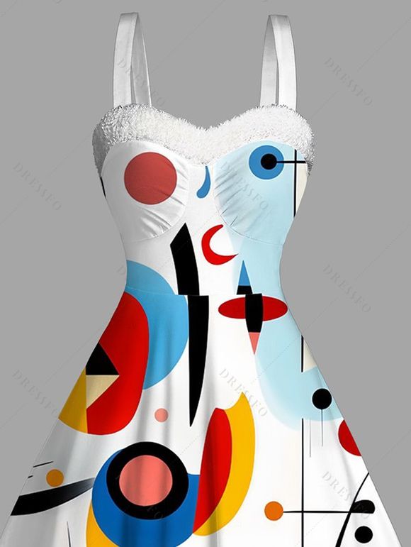 Robe d'hiver, chemise imprimée géométrique colorée, robe en fausse fourrure - multicolor XXXXXL | US 20