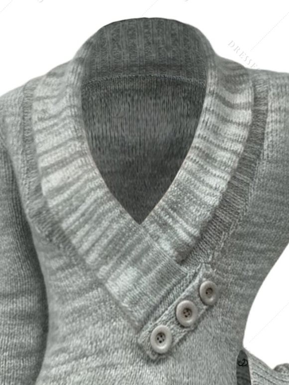 Pull Heather à faux boutons, col en V et manches longues - Gris Clair S | US 4