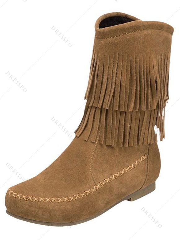 Solid Color Boots Tassel Slip On Flat Platform Outdoor Boots - Brun EU 42
