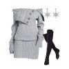Winter Outfit Cable Knit Off the Shoulder Sweater Dress and Earrings Boots Set - Gris S | US 4