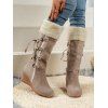 Lace-Up Fringes High Shaft Snow Boots Wedge Heel Foldable Cuff Boots - café lumière EU 38