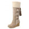Lace-Up Fringes High Shaft Snow Boots Wedge Heel Foldable Cuff Boots - café lumière EU 39