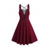 Robe gothique unie à œillets, lacets et bretelles à boucle, mini-robe - Rouge foncé M | US 6