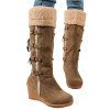 Lace-Up Fringes High Shaft Snow Boots Wedge Heel Foldable Cuff Boots - Brun EU 35