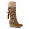 Lace-Up Fringes High Shaft Snow Boots Wedge Heel Foldable Cuff Boots - Brun EU 35