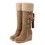 Lace-Up Fringes High Shaft Snow Boots Wedge Heel Foldable Cuff Boots - café lumière EU 43