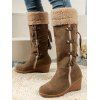 Lace-Up Fringes High Shaft Snow Boots Wedge Heel Foldable Cuff Boots - Brun EU 35