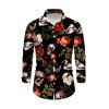 Chemise de vacances pour homme à manches longues avec imprimé tête de mort, fleurs, roses et feuilles - Noir 5XL