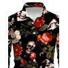 Chemise de vacances pour homme à manches longues avec imprimé tête de mort, fleurs, roses et feuilles - Noir 5XL