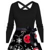 Robe de Noël fantôme sapin de Noël flocons de neige chauve-souris imprimé ceinture croisée - Noir XXXXXL | US 20