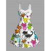 Robe de vacances en fausse fourrure imprimée chat de dessin animé - Blanc XXXXXL | US 20