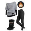 Winter Outfit Colorblock Buckle Top Fleece-Lined Leggings and Boots Set - Gris S | US 4