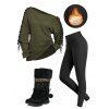 Winter Outfit Lace Up Grommet Solid Color Top Fleece-Lined Leggings and Boot Set - Vert Armée S | US 4