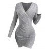 Winter Outfit Ribbed Tulip Hem Bodycon Dress Leggings and Boots Set - Gris Clair S | US 4