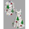 Couple Outfit Christmas Tree Lightning Chains Print Faux Fur Dress and Shirt Set - Blanc S | US 4
