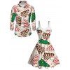 Couple Outfit Colored Christmas Tree Star Print Faux Fur Dress and Shirt Set - Abricot S | US 4