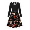 Vacation Couple Outfit Skull Floral Rose Leaf Print Belt Dress and Shirt Set - Noir S | US 4