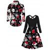 Couple Outfit Ghost Christmas Tree Snowflake Print Belt Dress and Shirt Set - Noir S | US 4