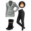 Winter Outfit Heather Sweater Fleece-Lined Leggings and Boots Set - Gris Foncé S | US 4