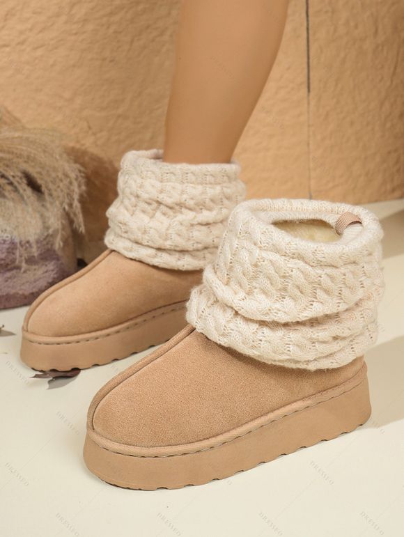 Warm Snow Boots Over-the-Knee Chunky Sole Knit Sock Outdoor Boots - café lumière EU 43