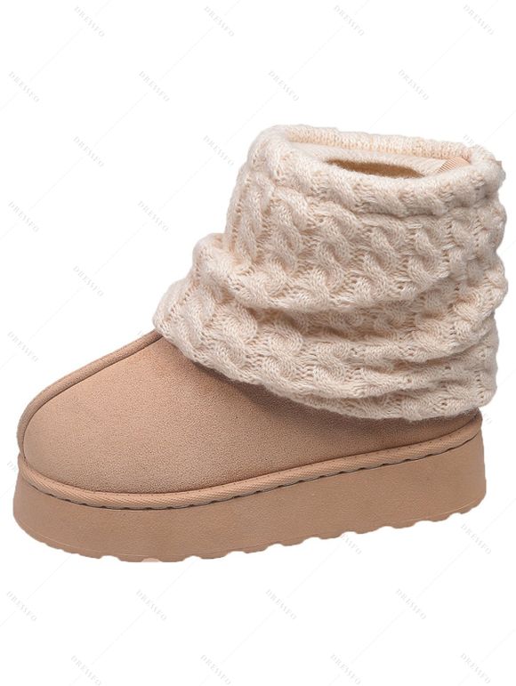 Warm Snow Boots Over-the-Knee Chunky Sole Knit Sock Outdoor Boots - café lumière EU 43