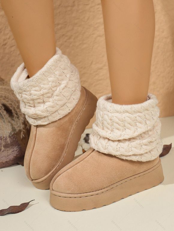 Warm Snow Boots Over-the-Knee Chunky Sole Knit Sock Outdoor Boots - café lumière EU 43