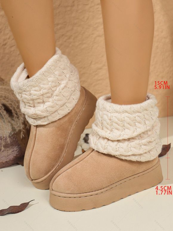 Warm Snow Boots Over-the-Knee Chunky Sole Knit Sock Outdoor Boots - café lumière EU 43