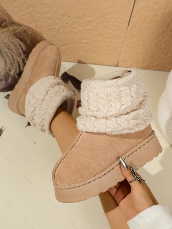 Warm Snow Boots Over-the-Knee Chunky Sole Knit Sock Outdoor Boots - café lumière EU 43