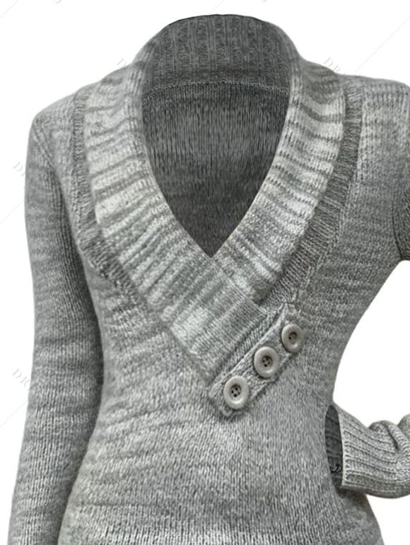 Pull Heather à faux boutons, col en V et manches longues - Gris Clair XXL | US 14