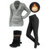 Winter Outfit Heather Sweater Fleece-Lined Leggings and Boots Set - Gris Foncé S | US 4