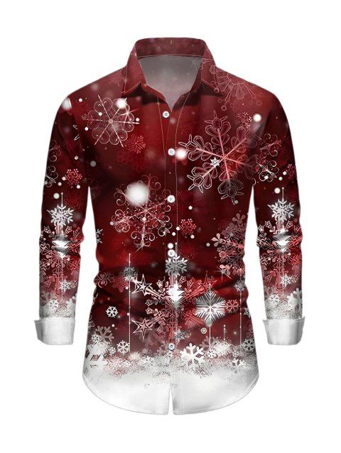 Chemise de Noël pour homme, imprimé flocons de neige, manches longues, colorblock